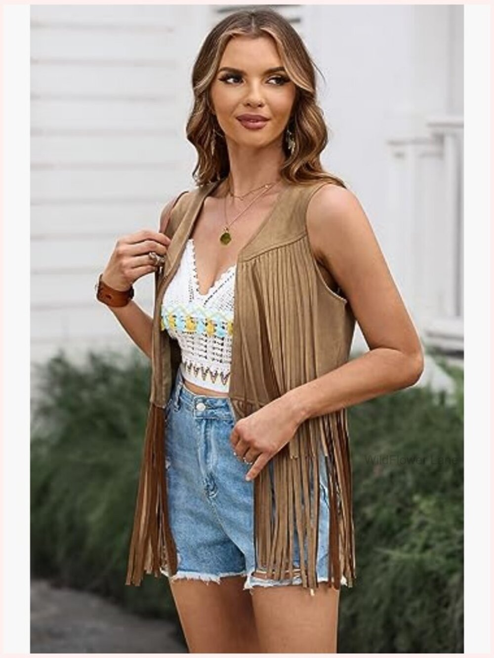 Sleeveless Fringe Vest 70s Hippie Cowgirl Tassel Western Outerwear - Picture 3 of 7